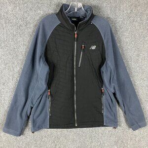 New Balance Fleece Jacket Men's Large Full Zip Gray Black 100% Polyester‎ L